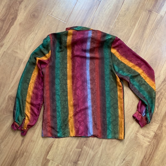 Vintage Colourful Rainbow Striped Anne Klein Unique Blouse Size 6 - Picture 3 of 9
